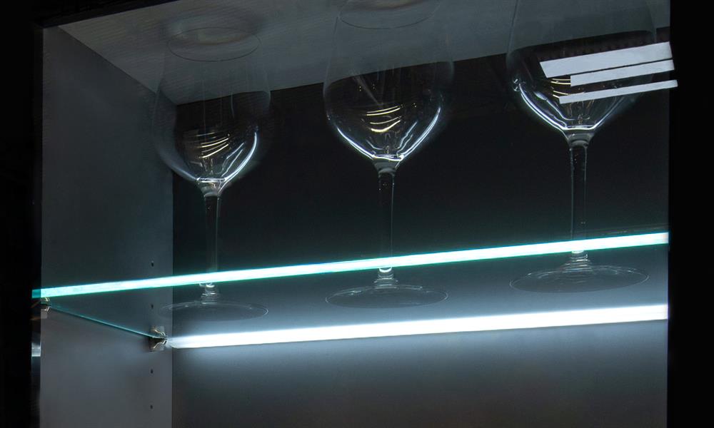 Glass shelf store edge lighting